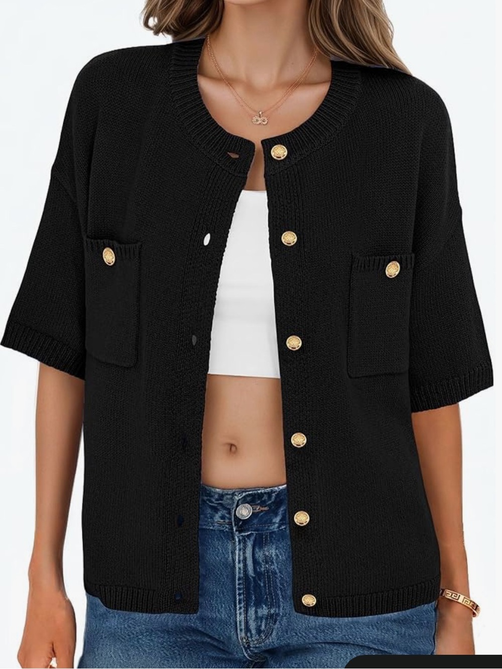 Amazon Women’s Black Cardigan Short Sleeve Sweater